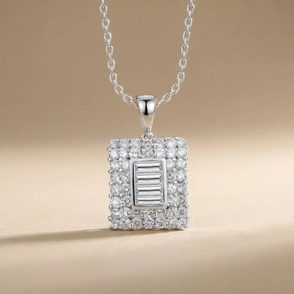 14ct 14k white gold — 14ct/14K White Gold Natural Diamond Pendant – Square Baguette Diamond Cluster 1.02ct