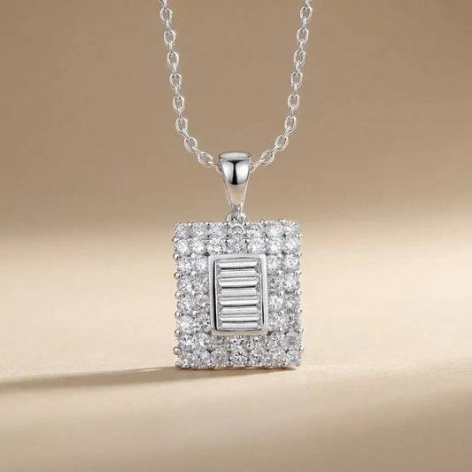 14ct 14k white gold — 14ct/14K White Gold Natural Diamond Pendant – Square Baguette Diamond Cluster 1.02ct