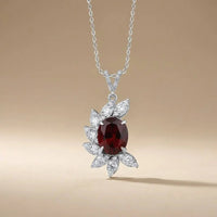 14ct/14K White Gold Ruby & Diamond Pendant – Oval Ruby Diamond Leaf 5.06ct Majestic Jewellery