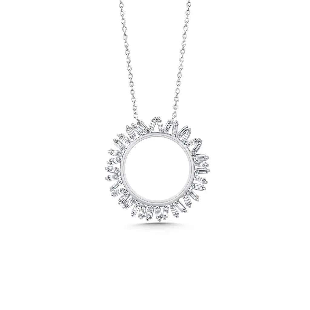 14ct white gold pendant with circular baguette diamond sunburst 0.45ct by Majestic Jewellery