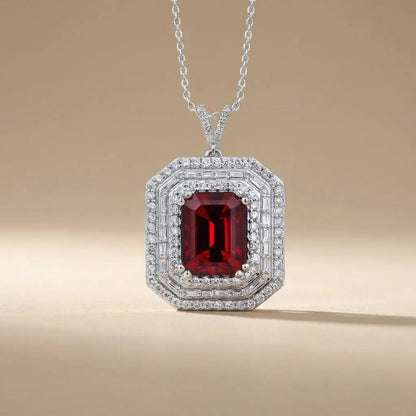 14ct 14k white gold — 14ct/14K White Gold Ruby & Diamond Pendant – Emerald Cut Ruby Diamond Halo 1.12ct
