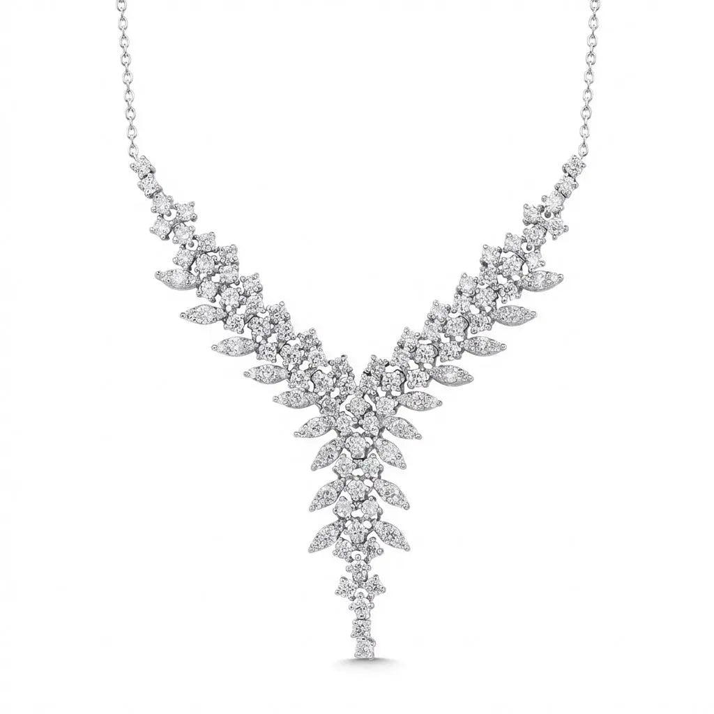 14ct/14K White Gold Natural Diamond Necklace – V Shape Diamond Statement 3.02ct Majestic Jewellery