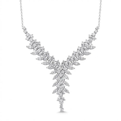 14ct/14K White Gold Natural Diamond Necklace – V Shape Diamond Statement 3.02ct Majestic Jewellery