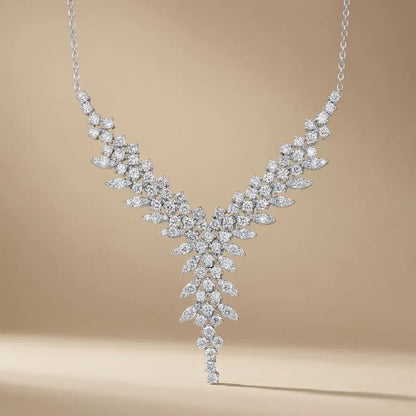 14ct/14K White Gold Natural Diamond Necklace – V Shape Diamond Statement 3.02ct Majestic Jewellery