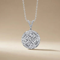 14ct white gold diamond pendant with round baguette cluster and 0.84ct diamonds by Majestic Jewellery.