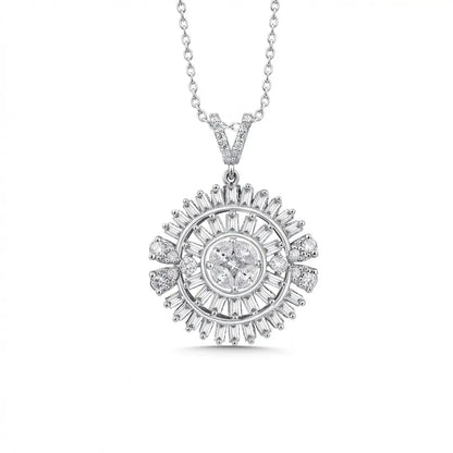14ct white gold pendant with sunburst baguette diamond 1.28ct by Majestic Jewellery