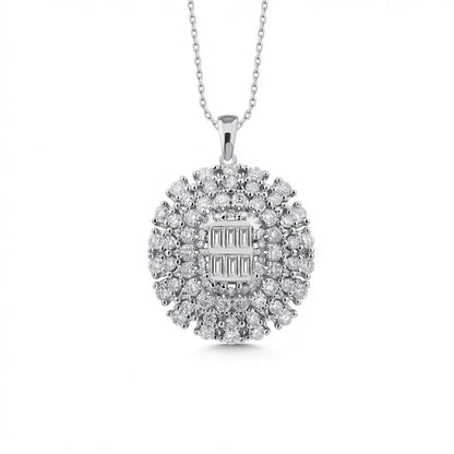 14ct/14K White Gold Natural Diamond Pendant – Oval Baguette Cluster 1.39ct Majestic Jewellery