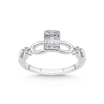 14ct/14K White Gold Natural Diamond Ring – Infinity Diamond with Baguette Center 0.1ct Majestic Jewellery