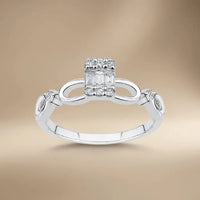 14ct/14K White Gold Natural Diamond Ring – Infinity Diamond with Baguette Center 0.1ct Majestic Jewellery