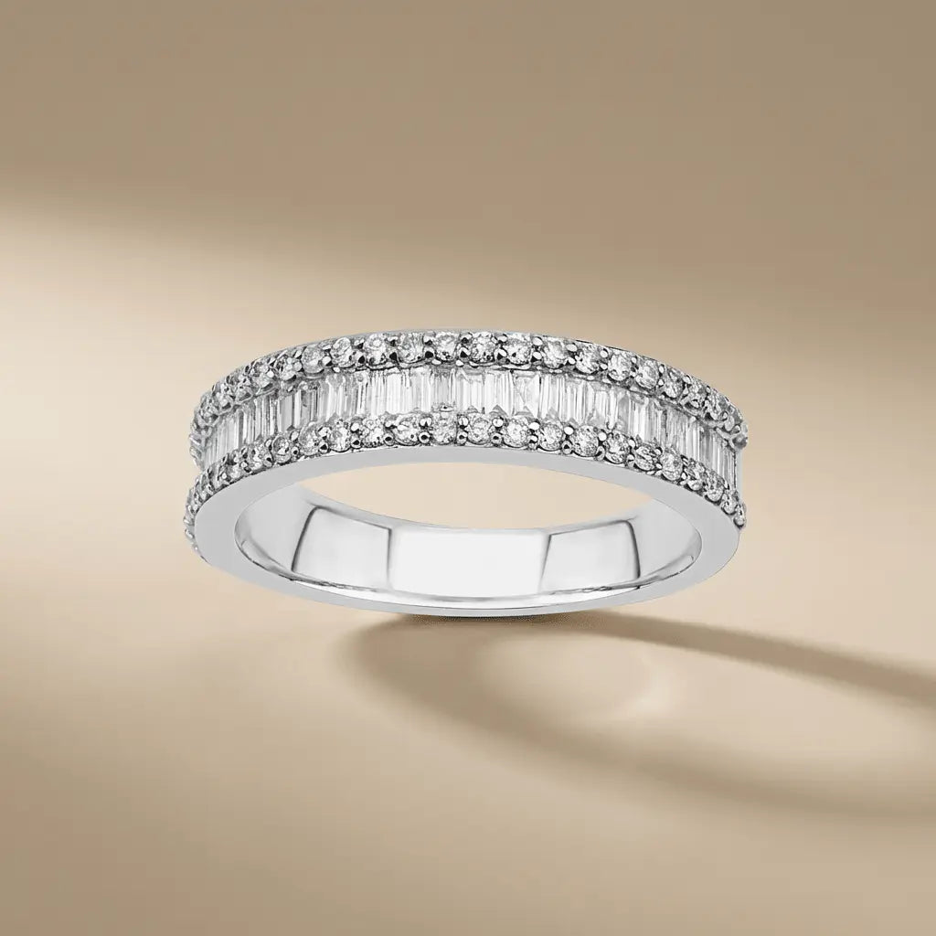 Gold Wedding Band – Baguette Round Diamond Eternity – 14ct Gold Majestic Jewellery