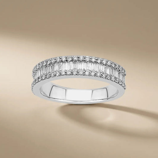 Gold Wedding Band – Baguette Round Diamond Eternity – 14ct Gold Majestic Jewellery