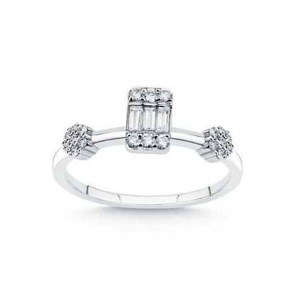 14ct/14K White Gold Natural Diamond Engagement Ring – Baguette Center Diamond with Cluster Accents Majestic Jewellery