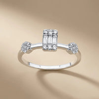 14ct/14K White Gold Natural Diamond Engagement Ring – Baguette Center Diamond with Cluster Accents Majestic Jewellery