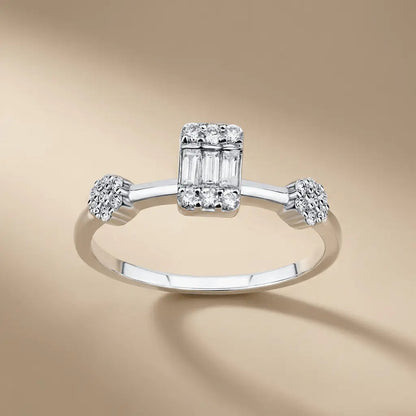 14ct/14K White Gold Natural Diamond Engagement Ring – Baguette Center Diamond with Cluster Accents Majestic Jewellery