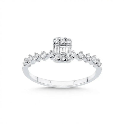 14ct white gold ring with baguette diamond cluster and 0.34ct accents, wedding ring by Majestic Jewellery