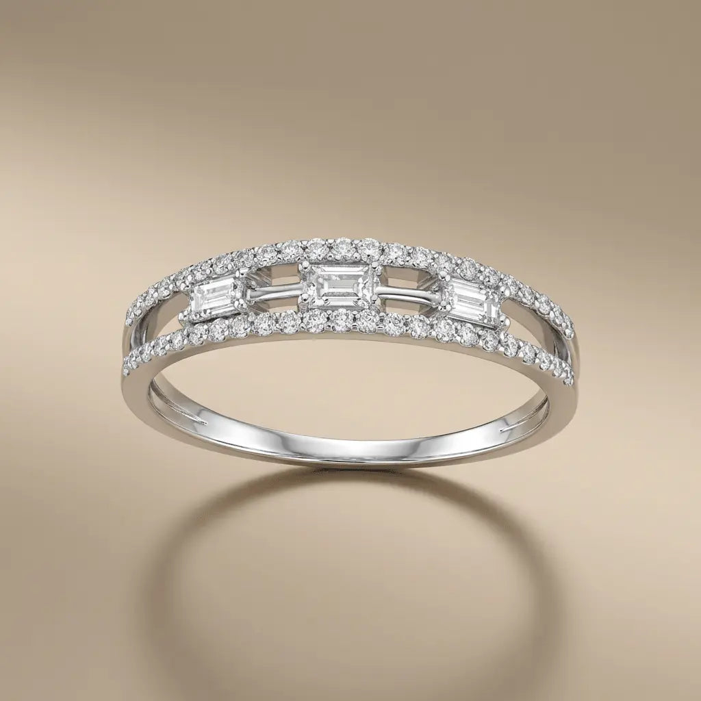 14ct/14K White Gold Natural Diamond Ring – Baguette Diamond Center 0.31ct Majestic Jewellery
