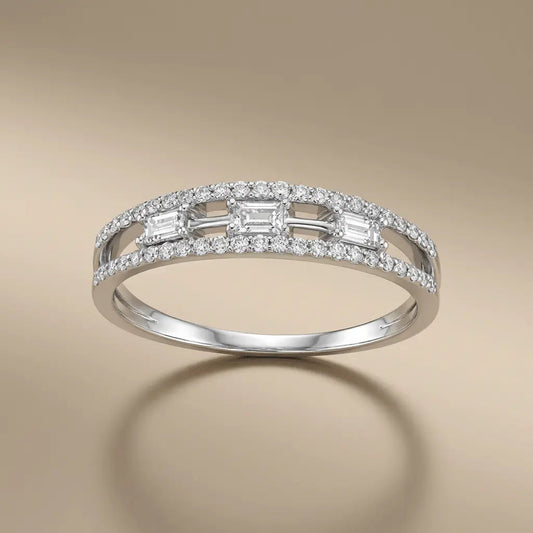 14ct/14K White Gold Natural Diamond Ring – Baguette Diamond Center 0.31ct Majestic Jewellery