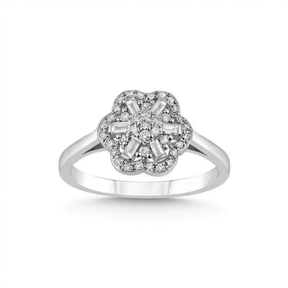 14ct/14K White Gold Natural Diamond Ring – Vintage Flower Diamond Cluster 0.3ct Majestic Jewellery