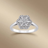 14ct/14K White Gold Natural Diamond Ring – Vintage Flower Diamond Cluster 0.3ct Majestic Jewellery
