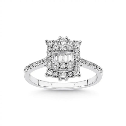 14ct/14K White Gold Natural Diamond Ring – Baguette Center Double Halo Diamond 0.72ct