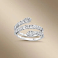 14ct white gold ring with a 1.01ct baguette diamond wrap style by Majestic Jewellery.
