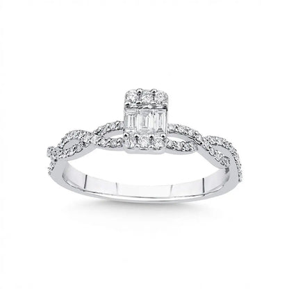 14ct/14K White Gold Natural Diamond Ring – Baguette Diamond Center with Pavé Infinity 0.31ct Majestic Jewellery