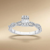 14ct/14K White Gold Natural Diamond Ring – Baguette Diamond Center with Pavé Infinity 0.31ct Majestic Jewellery