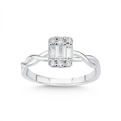 14ct/14K White Gold Natural Diamond Ring – Baguette Diamond Cluster with Twisted 0.34ct Majestic Jewellery