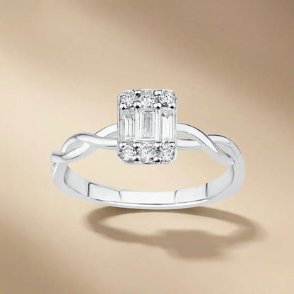 14ct/14K White Gold Natural Diamond Ring – Baguette Diamond Cluster with Twisted 0.34ct Majestic Jewellery