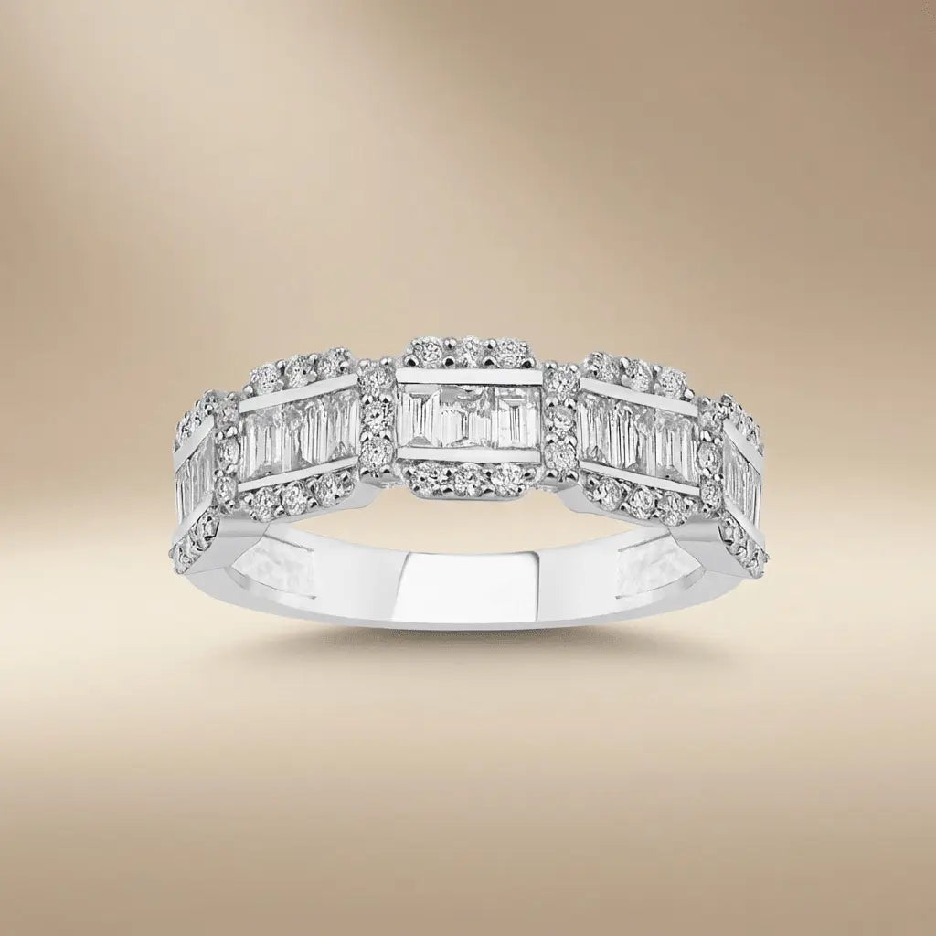 14ct 14k white gold — 14ct/14K White Gold Natural Diamond Ring – Baguette Diamond Multi Row 1.26ct