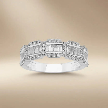 14ct 14k white gold — 14ct/14K White Gold Natural Diamond Ring – Baguette Diamond Multi Row 1.26ct