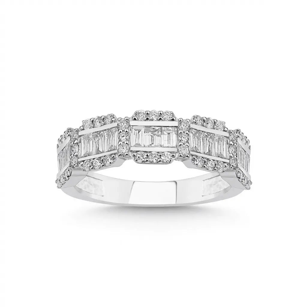 14ct/14K White Gold Natural Diamond Ring – Baguette Diamond Multi Row 1.26ct Majestic Jewellery