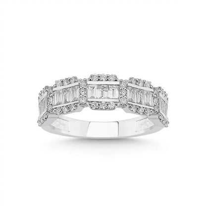14ct/14K White Gold Natural Diamond Ring – Baguette Diamond Multi Row 1.26ct Majestic Jewellery