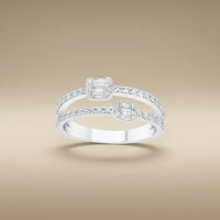 14ct/14K White Gold Natural Diamond Ring – Open Double Diamond with Baguette Clusters 0.5ct Majestic Jewellery