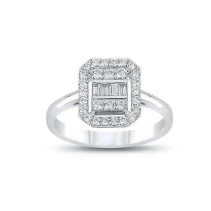 14ct white gold ring with baguette halo diamond 0.57ct by Majestic Jewellery