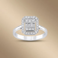 14ct white gold ring with baguette halo diamond 0.57ct by Majestic Jewellery