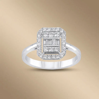 14ct white gold ring with baguette halo diamond 0.57ct by Majestic Jewellery