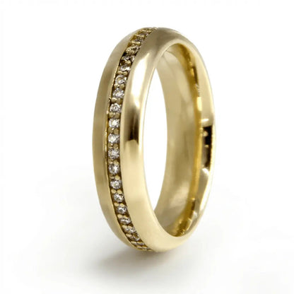 A 4mm gold wedding band from the Celeste Diamond Line in 18ct gold with a polished finish, displayed against a black backgrou