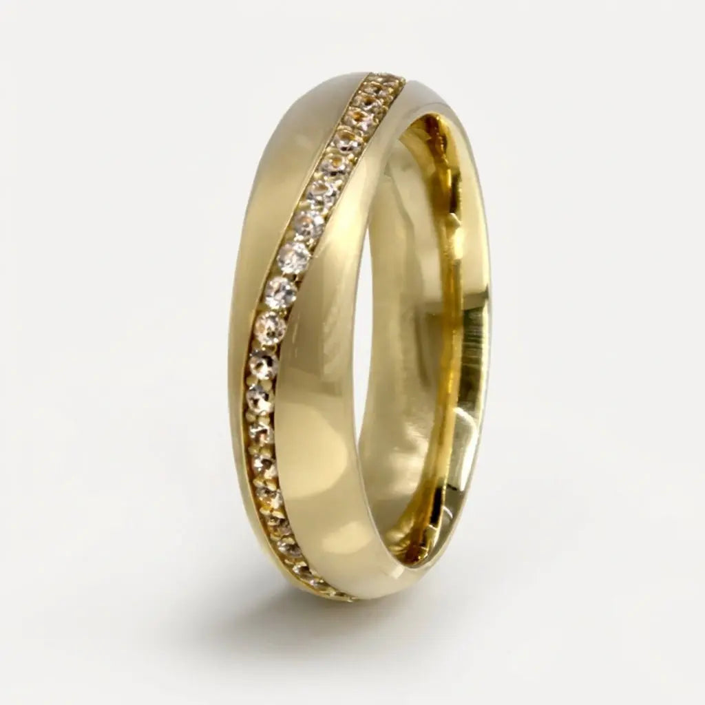 A 5mm gold wedding band from the Stella Diamond Line in 9ct gold, featuring a sleek polished finish and minimal design.