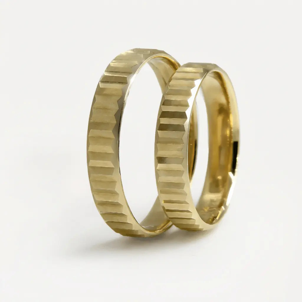 4mm Gold Wedding Band – Architectural Cut Vector – 9ct/14ct/18ct Gold Majestic Jewellery