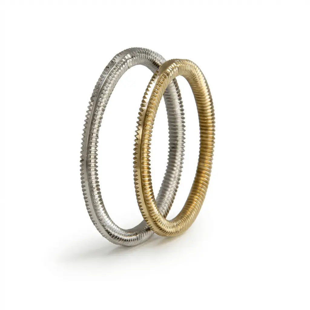 2mm Gold Wedding Band – Dual Tone Texture Helix Line – 9ct/14ct/18ct Gold Majestic Jewellery