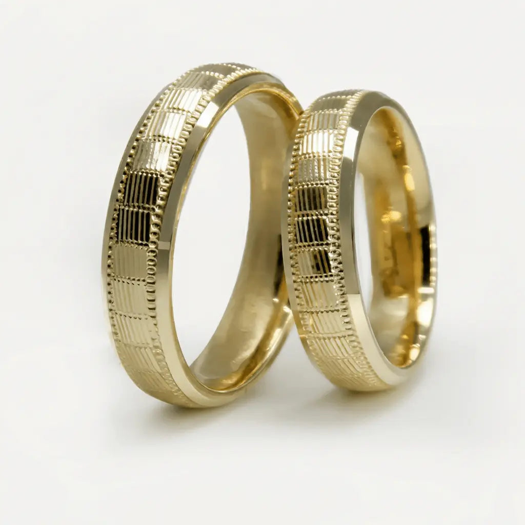 5mm Gold Wedding Band – Structured Lines Grid Line – 9ct/14ct/18ct Gold Majestic Jewellery