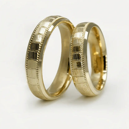 5mm Gold Wedding Band – Structured Lines Grid Line – 9ct/14ct/18ct Gold Majestic Jewellery