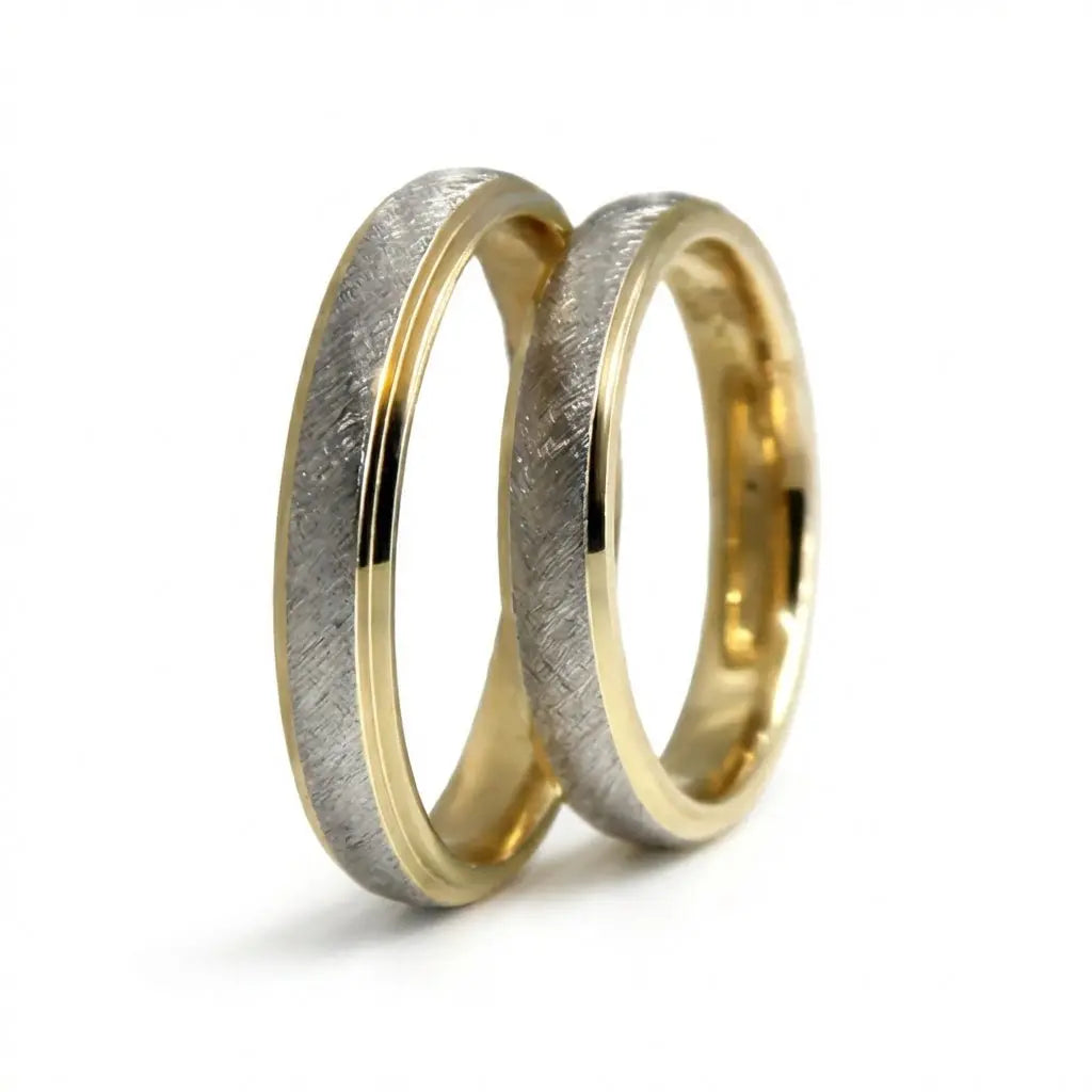 4mm Gold Wedding Band – Two Tone Cross Brushed – 9ct/14ct/18ct Gold Majestic Jewellery