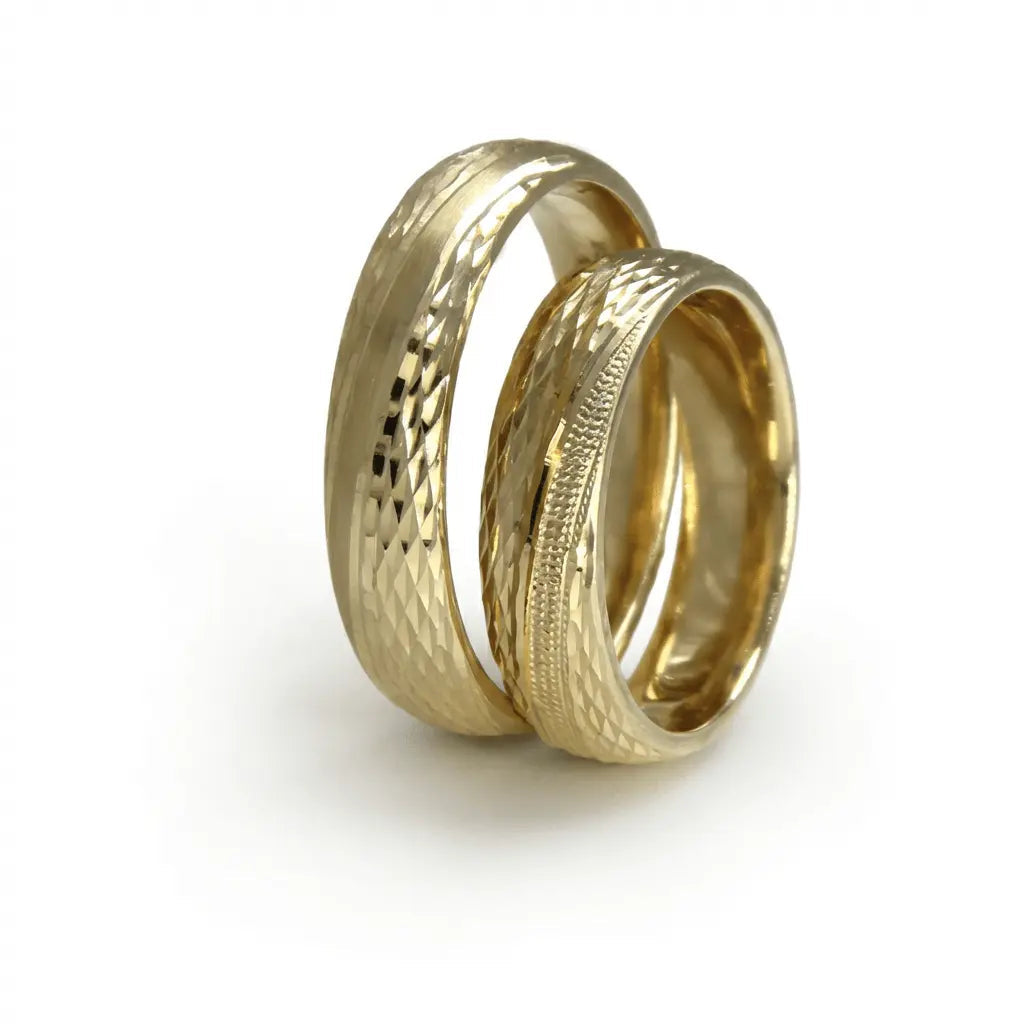 5mm Gold Wedding Band – Faceted Textured – 9ct/14ct/18ct Gold Majestic Jewellery