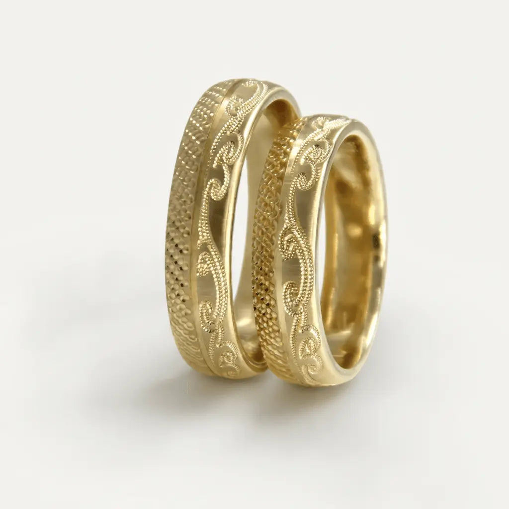 5mm Gold Wedding Band – Classic Ornate Faceted – 9ct/14ct/18ct Gold Majestic Jewellery