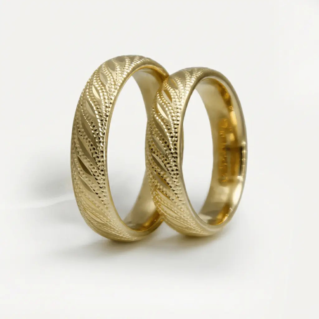 5mm Gold Wedding Band – Faceted Ocean Wave Design Width – 9ct/14ct/18ct Gold Majestic Jewellery