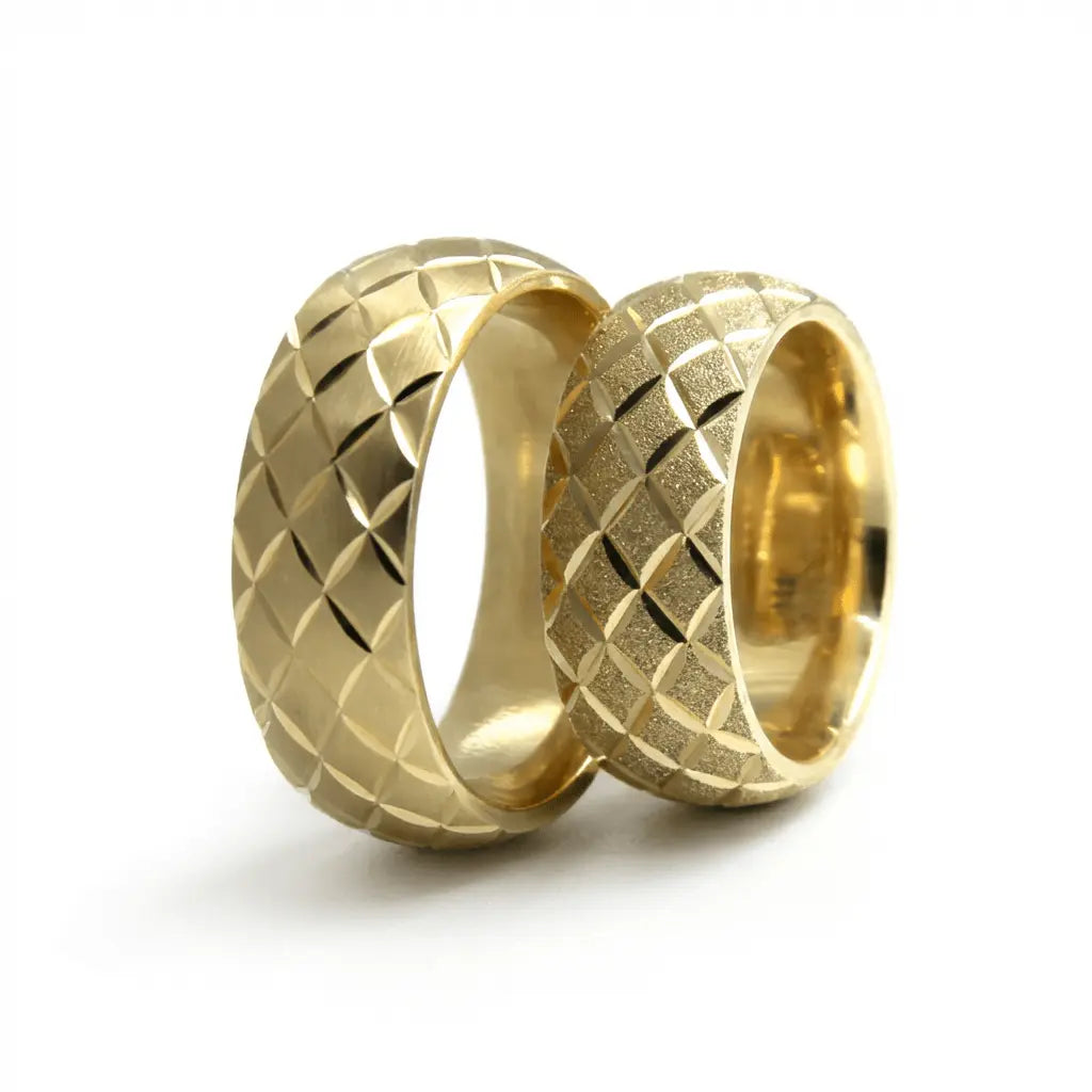 7mm Gold Wedding Band – Geometric Faceted – 9ct/14ct/18ct Gold Majestic Jewellery
