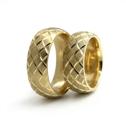 7mm Gold Wedding Band – Geometric Faceted – 9ct/14ct/18ct Gold Majestic Jewellery