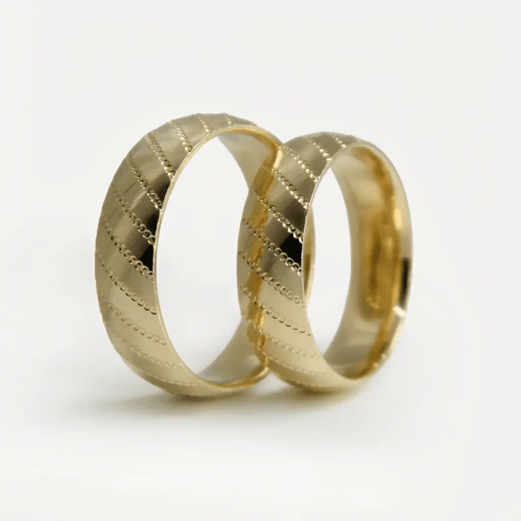 6mm Gold Wedding Band – Diagonal Line Faceted – 9ct/14ct/18ct Gold Majestic Jewellery